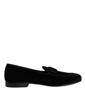 Dolce &amp; Gabbana Black Velvet Loafers Formal Men Dress Shoes