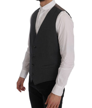 Dolce & Gabbana Elegant Striped Gray Waistcoat Vest Dolce & Gabbana 