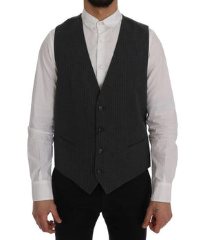 Dolce & Gabbana Elegant Gray Striped Waistcoat Vest Dolce & Gabbana 