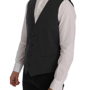 Dolce &amp; Gabbana Elegant Gray Striped Waistcoat Vest