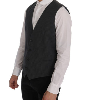 Dolce & Gabbana Elegant Gray Striped Waistcoat Vest Dolce & Gabbana 