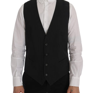 Dolce & Gabbana Elegant Striped Gray Waistcoat Vest