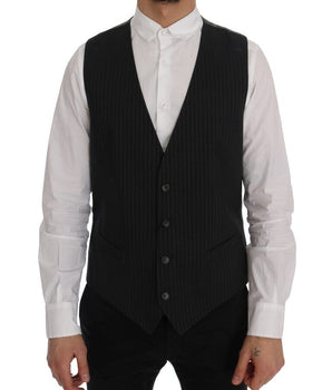 Dolce & Gabbana Elegant Striped Gray Waistcoat Vest Dolce & Gabbana 