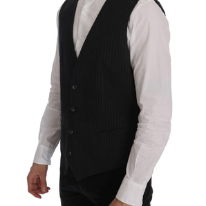 Dolce &amp; Gabbana Elegant Striped Gray Waistcoat Vest