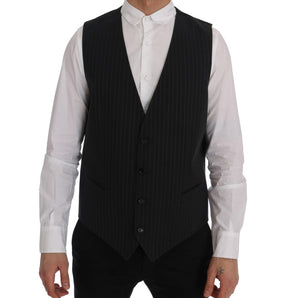 Dolce & Gabbana Elegant Gray Striped Men's Waistcoat Vest