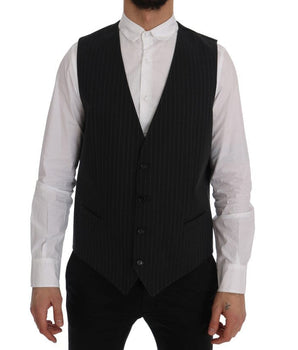 Dolce & Gabbana Elegant Gray Striped Men's Waistcoat Vest Dolce & Gabbana 