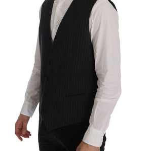 Dolce &amp; Gabbana Elegant Gray Striped Men's Waistcoat Vest