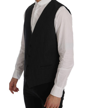 Dolce & Gabbana Elegant Gray Striped Men's Waistcoat Vest Dolce & Gabbana 