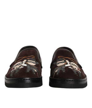 Dolce &amp; Gabbana Brown Suede DG Family Slip On Flats Shoes