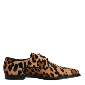 Dolce &amp; Gabbana Brown Leopard Derby Formal Men Dress Shoes