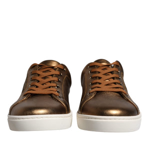 Dolce &amp; Gabbana Gold Leather Logo London Men Sneaker Shoes