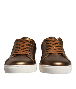 Dolce &amp; Gabbana Gold Leather Logo London Men Sneaker Shoes