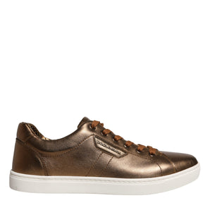 Dolce &amp; Gabbana Gold Leather Logo London Men Sneaker Shoes