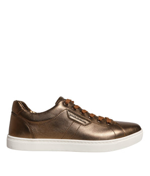Dolce &amp; Gabbana Gold Leather Logo London Men Sneaker Shoes