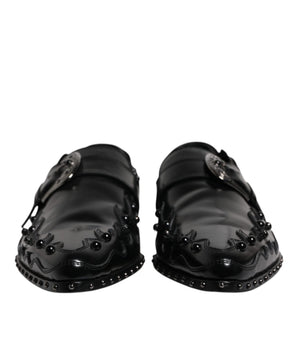 Dolce &amp; Gabbana Black Embellished Derby Monk Strap Shoes