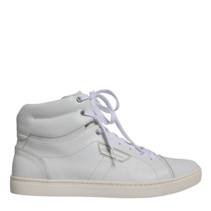 Dolce &amp; Gabbana White Leather Mid Top Men Sneakers Shoes