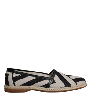 Dolce &amp; Gabbana Black White Stripes Slip On Espadrille Shoes