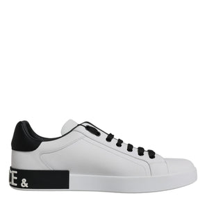 Dolce & Gabbana White Leather Logo Portofino Sneakers Shoes