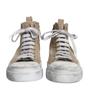 Dolce &amp; Gabbana Beige White Canvas High Top Sneakers Shoes