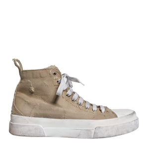 Dolce &amp; Gabbana Beige White Canvas High Top Sneakers Shoes