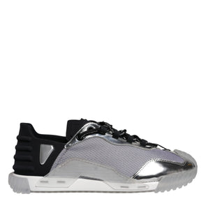 Dolce &amp; Gabbana Silver Black Nylon NS1 Low Top Sneakers Shoes