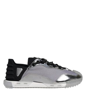 Dolce &amp; Gabbana Silver Black Nylon NS1 Low Top Sneakers Shoes