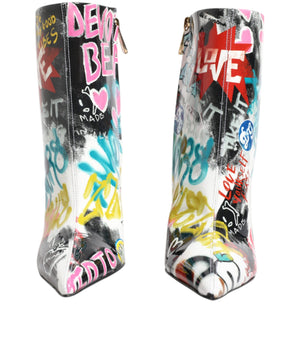 Dolce &amp; Gabbana Multicolor Graffiti Keira Mid Calf Boots Shoes