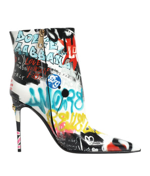 Dolce &amp; Gabbana Multicolor Graffiti Keira Mid Calf Boots Shoes