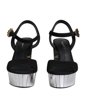 Dolce &amp; Gabbana Black Mirror Heels Platform Sandals Shoes