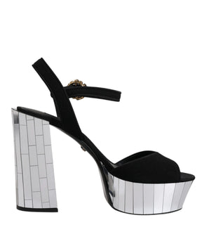 Dolce &amp; Gabbana Black Mirror Heels Platform Sandals Shoes