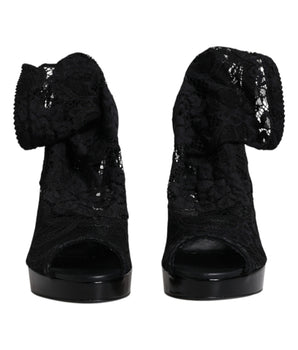 Dolce &amp; Gabbana Black Stretch Taormina Lace Boots Shoes