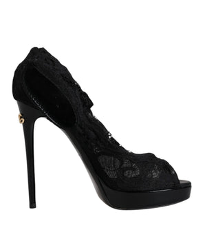 Dolce &amp; Gabbana Black Stretch Taormina Lace Boots Shoes