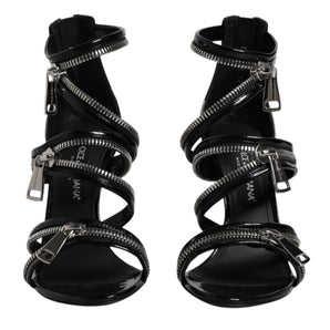 Dolce & Gabbana Black Zipper Ankle Strap Heels Sandals Shoes