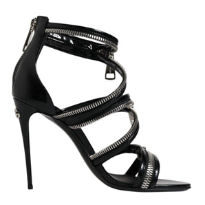 Dolce & Gabbana Black Zipper Ankle Strap Heels Sandals Shoes