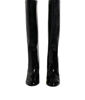 Dolce &amp; Gabbana Black Patent Leather Vally High Boots Shoes