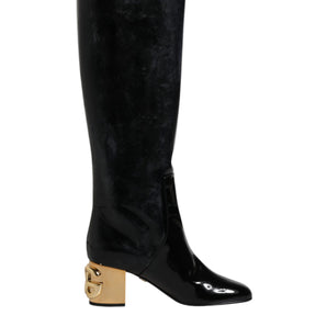 Dolce & Gabbana Black Patent Leather Vally High Boots Shoes