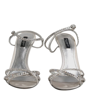 Dolce &amp; Gabbana Silver Crystal Ankle Strap Sandals Shoes