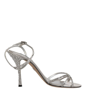 Dolce &amp; Gabbana Silver Crystal Ankle Strap Sandals Shoes