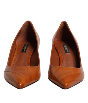Dolce &amp; Gabbana Brown Leather Kitten Heels Pumps Shoes