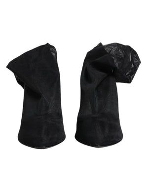 Dolce &amp; Gabbana Black Silk Stretch Mesh Sock Boots Shoes