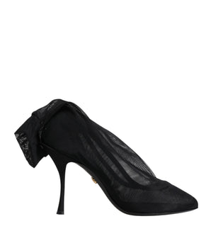 Dolce &amp; Gabbana Black Silk Stretch Mesh Sock Boots Shoes