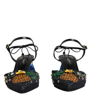 Dolce &amp; Gabbana Black Pineapple Bellucci Heels Sandals Shoes