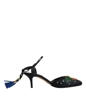 Dolce &amp; Gabbana Black Pineapple Bellucci Heels Sandals Shoes