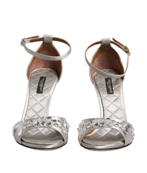 Dolce &amp; Gabbana Silver Ankle Strap Crystal Sandals Shoes