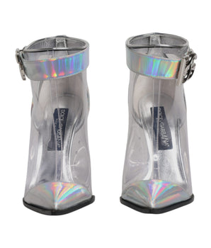 Dolce &amp; Gabbana Silver Iridescent Pointed Short Boots Shoes