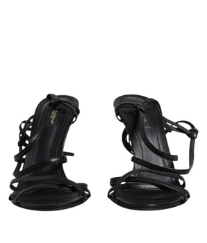 Dolce &amp; Gabbana Black Leather High Heels Keira Sandals Shoes