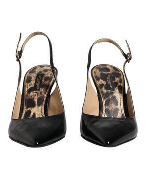 Dolce &amp; Gabbana Black Leather High Heels Slingbacks Shoes