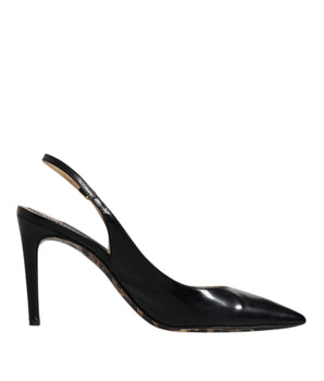 Dolce &amp; Gabbana Black Leather High Heels Slingbacks Shoes