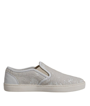 Dolce &amp; Gabbana White Floral Lace Slip On Loafers Shoes