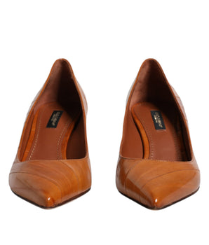 Dolce &amp; Gabbana Brown Leather Kitten Heels Pumps Shoes